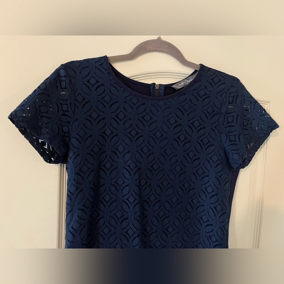 Market & Spruce Rich Navy Blouse, Sheer Short Sleeve Women’s Size Small - Picture 8 of 15